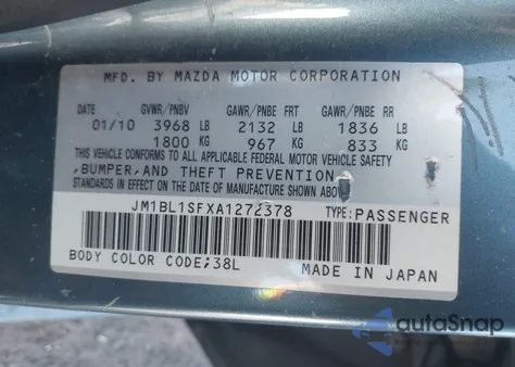 2010 Mazda Mazda3 I Touring from USA, damaged, VIN JM1BL1SFXA1272378